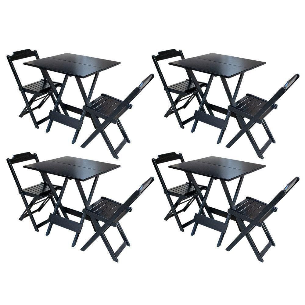 Kit 4 Jogos De Mesa Dobravel Com 2 Cadeiras De Madeira 70X70 - Preto - Preto