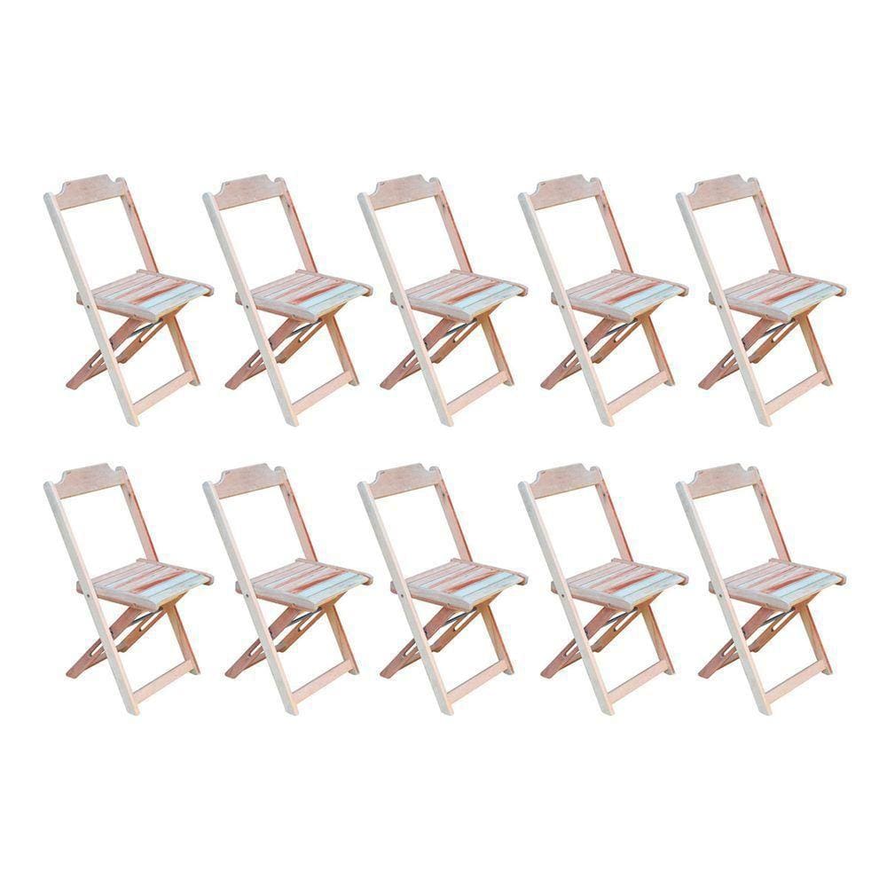 Kit 10 Cadeiras De Madeira Dobravel Sem Pintura/Crua - Marrom