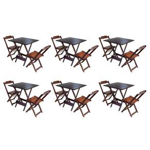 Kit 6 Jogos De Mesa Dobravel Com 2 Cadeiras De Madeira 70X70 - Imbuia - Marrom