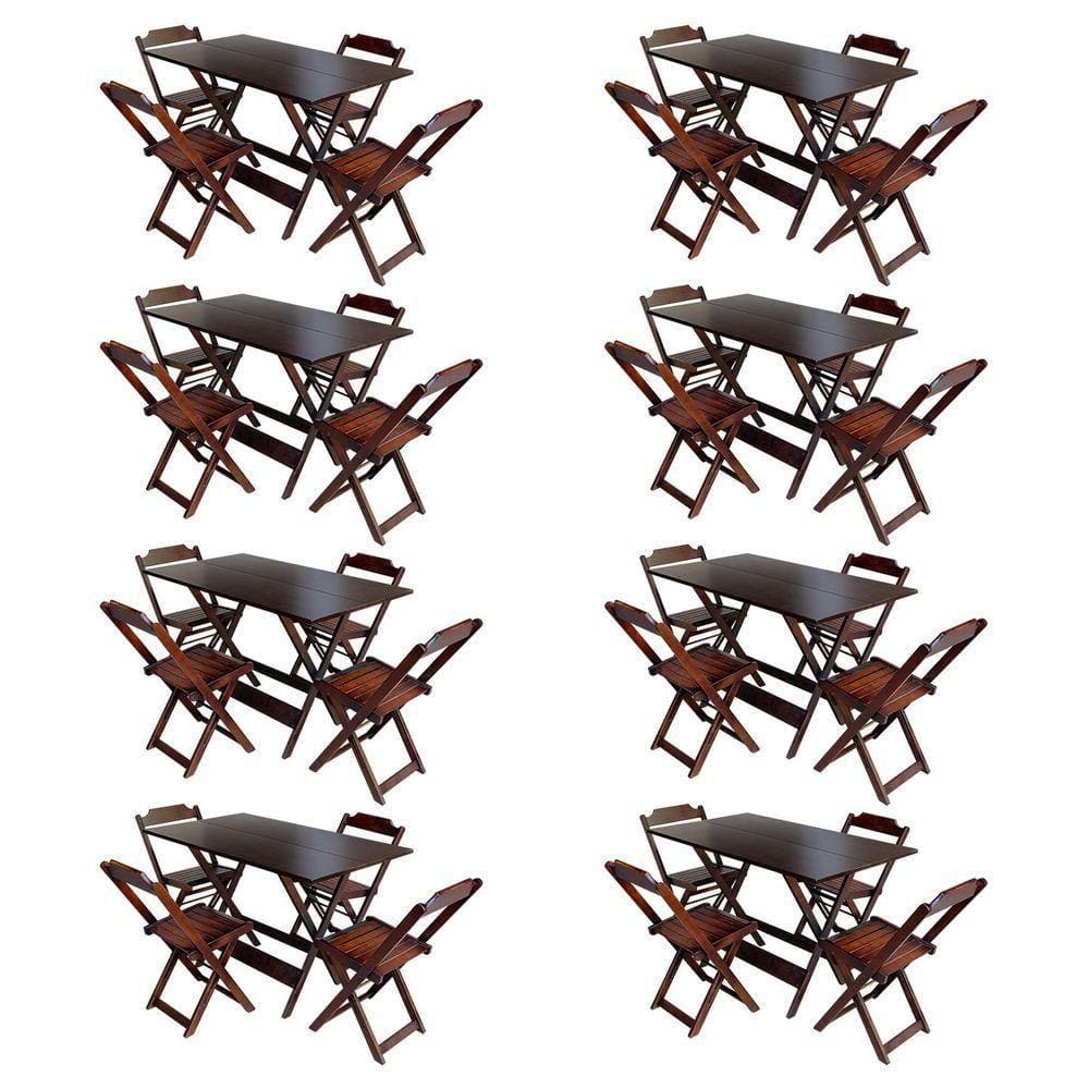 Kit 8 Conjuntos De Mesa Com 4 Cadeiras De Madeira Dobravel 120X70 Imbuia - Marrom
