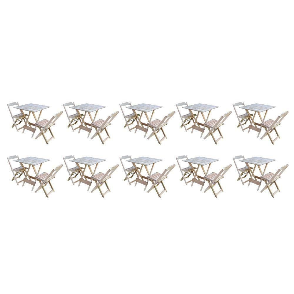 Kit 10 Conjuntos De Mesa Dobravel Com 2 Cadeiras De Madeira 70X70 - Sem Pintura - Marrom