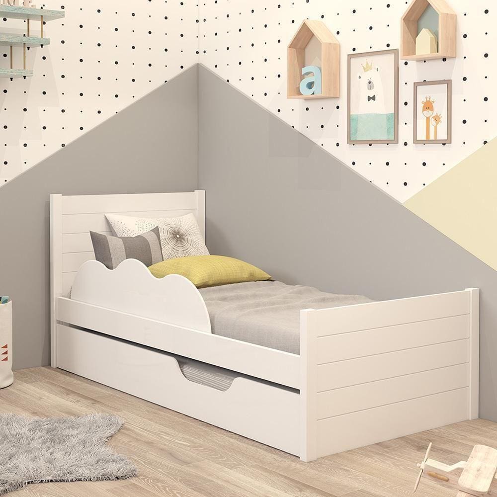 Cama Bibox Solteiro Protetor Lateral 100% Mdf Elza Cimol Branco Branco