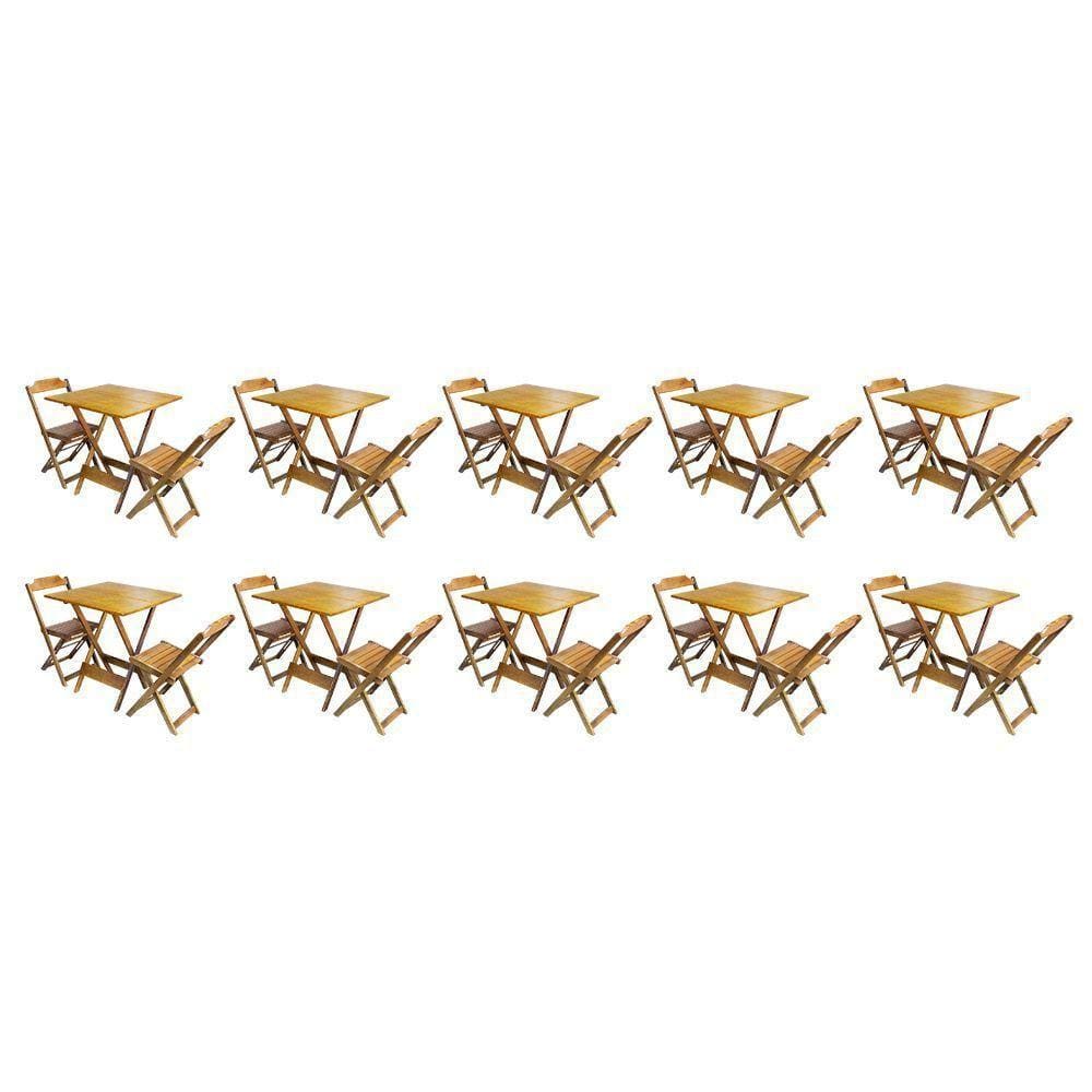 Kit 10 Jogos De Mesa Dobravel Com 2 Cadeiras De Madeira 70X70 - Mel - Amarelo
