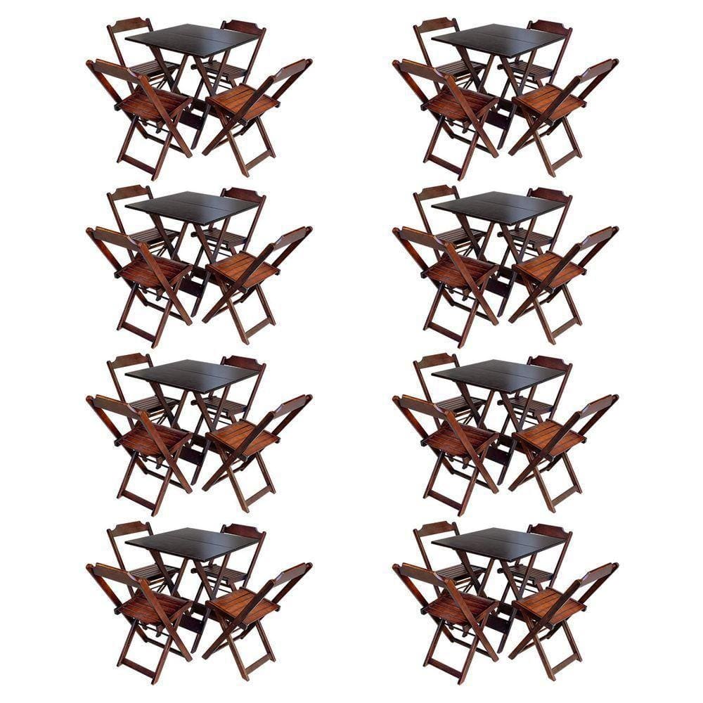 Kit 8 Jogos De Mesa Com 4 Cadeiras De Madeira Dobravel 70X70 - Imbuia - Marrom