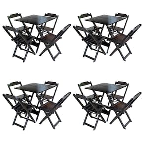 Kit 4 Jogos De Mesa Com 4 Cadeiras De Madeira Dobravel 70X70 - Tabaco - Marrom
