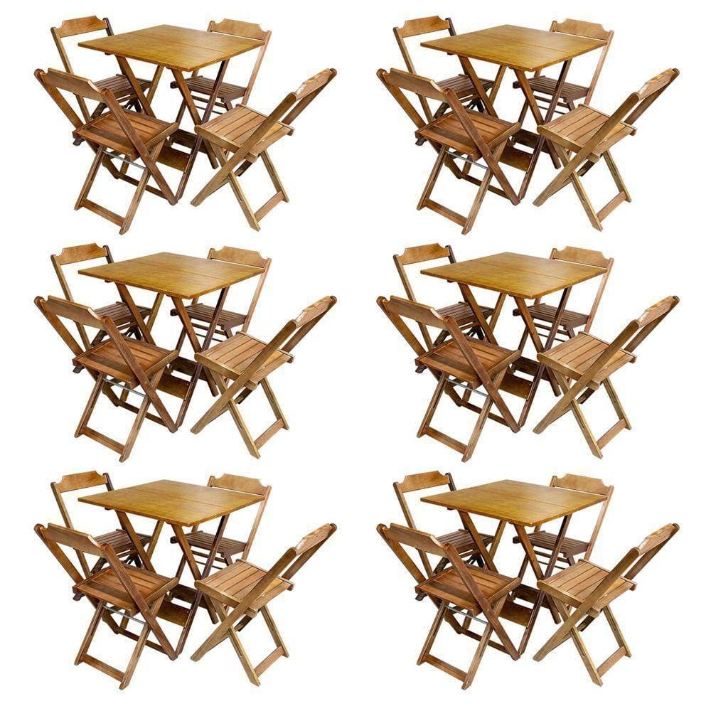 Kit 6 Jogos De Mesa Com 4 Cadeiras De Madeira Dobravel 70X70 - Mel - Amarelo