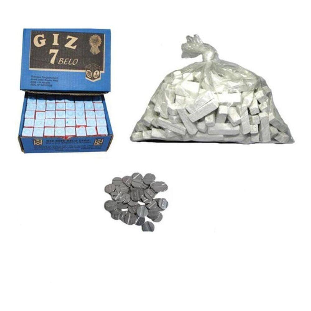 Kit 1 Kg Giz Branco + 144 Azul + 100 Ficha Fa Mesa Bar Sinuca