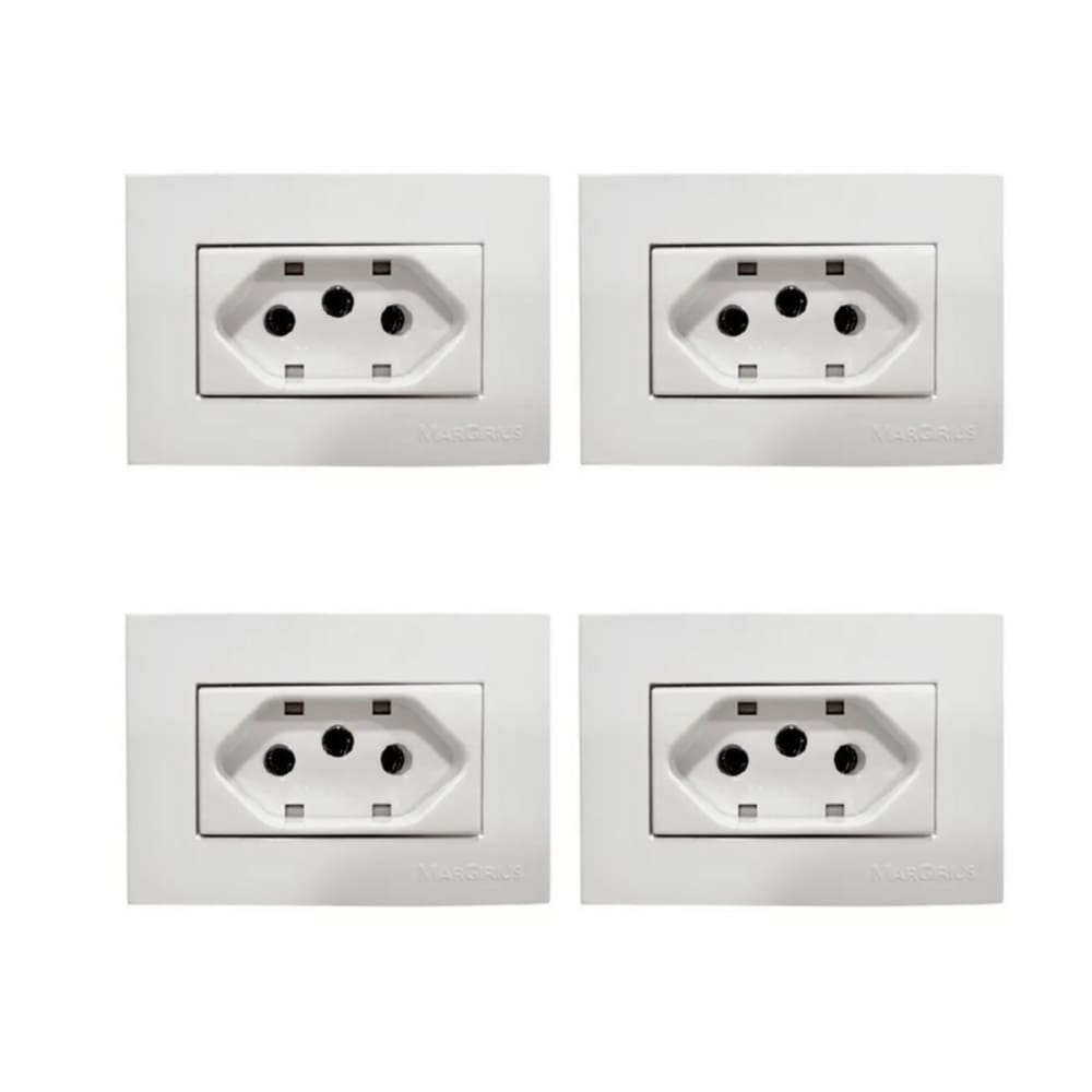 4 Pç Tomada Para Moveis Margirius 2p+t Branca 10a 250v Nbr
