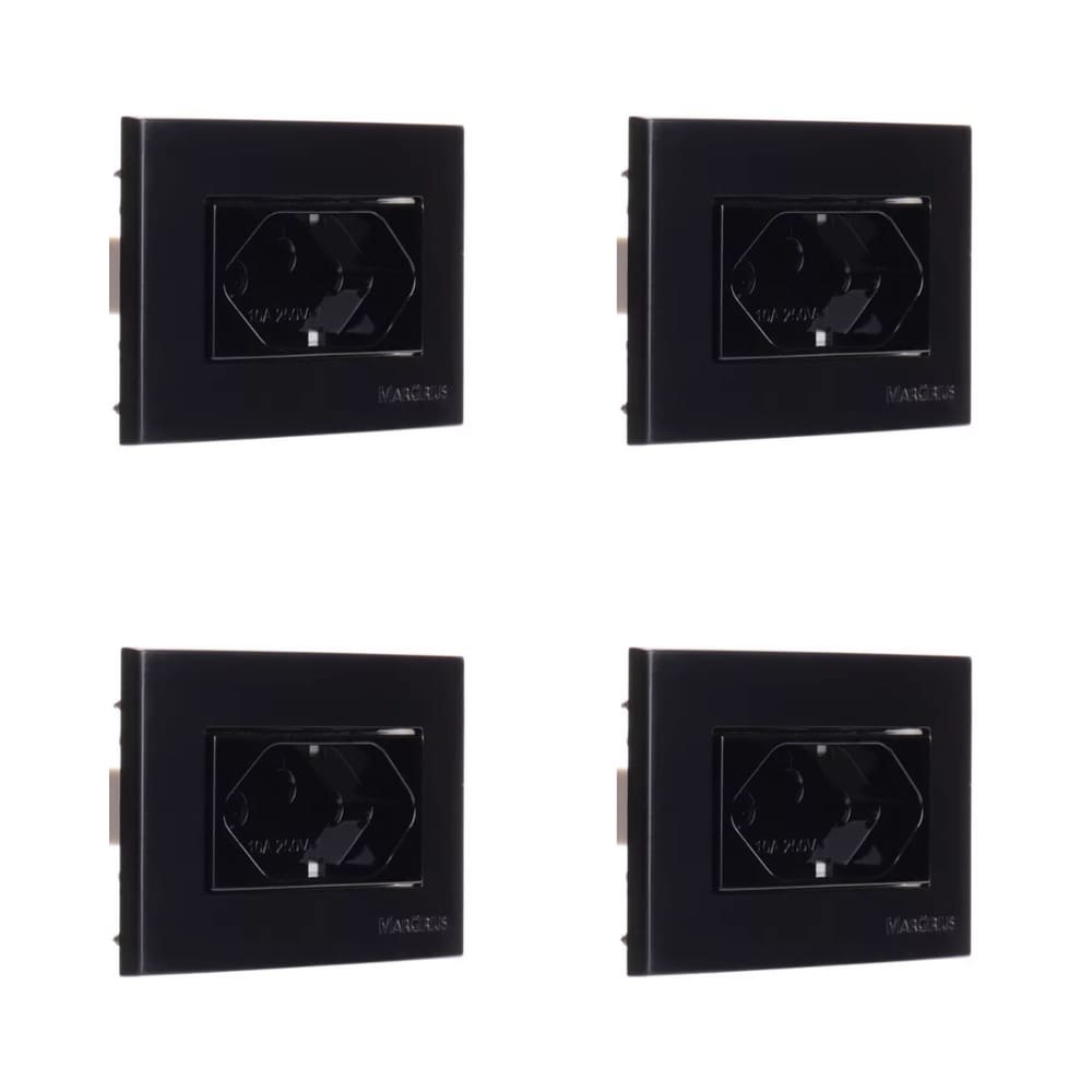 4 Pç Tomada Para Moveis Margirius 2p T Preta 20a 250v Nbr14136