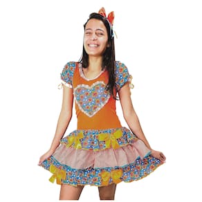 Vestido Festa Junina Adulto Caipira Florido + Tiara