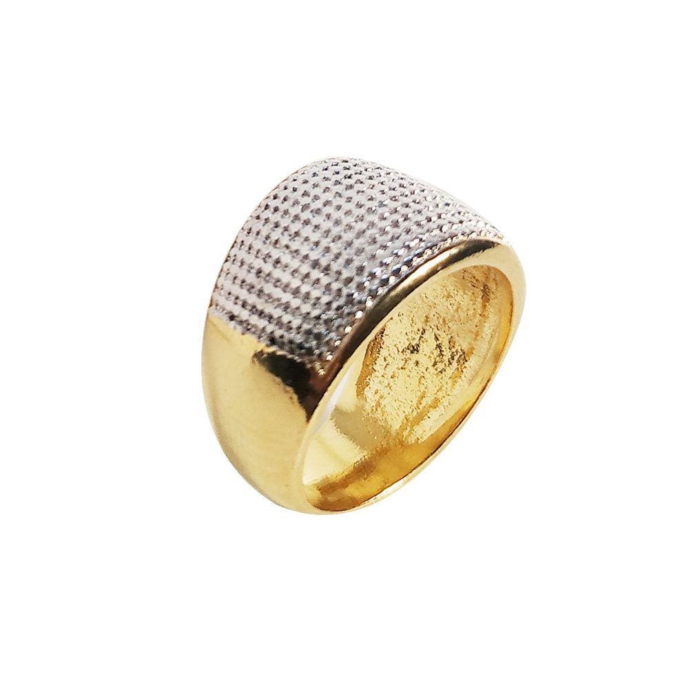 Anel Largo Semijoia Banho De Ouro 18k Falsa Pedra Detalhe Em Ródio