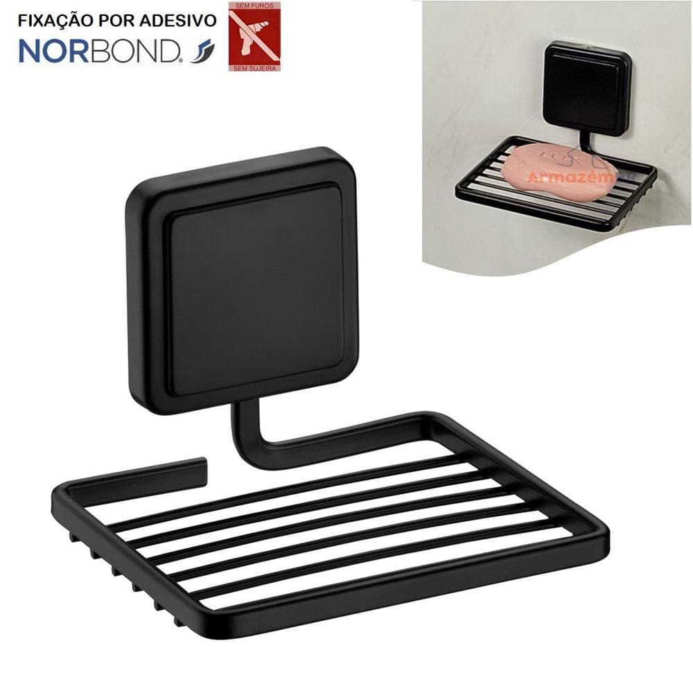 Suporte Porta Sabonete Saboneteira Banheiro Adesivo Dupla Face Preto Fosco - 181PT Future