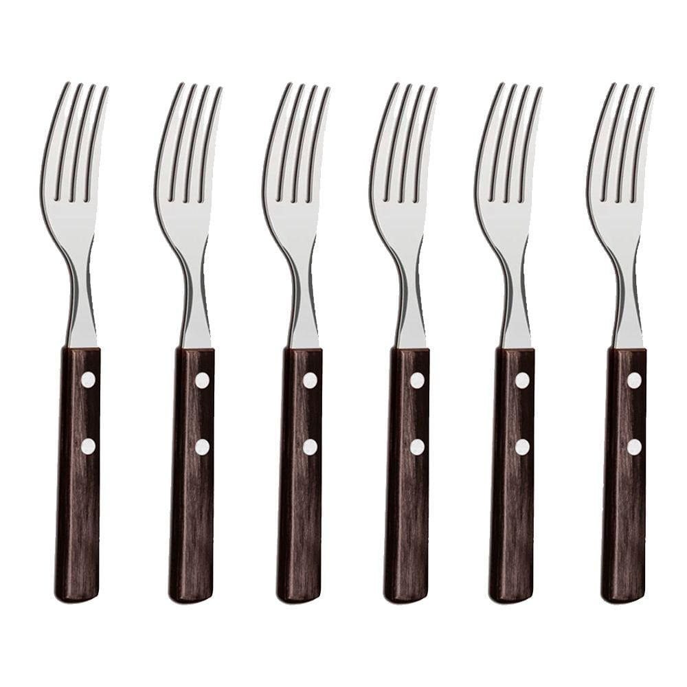 Jogo com 6 Garfos de Mesa Aço Inox Cabo em Madeira Polywood Castanho Tramontina