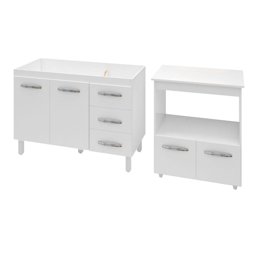 Armário Gabinete pia de 120 cm Bianca com Balcão multiuso micro-ondas Forno Elétrico Ângela Branco