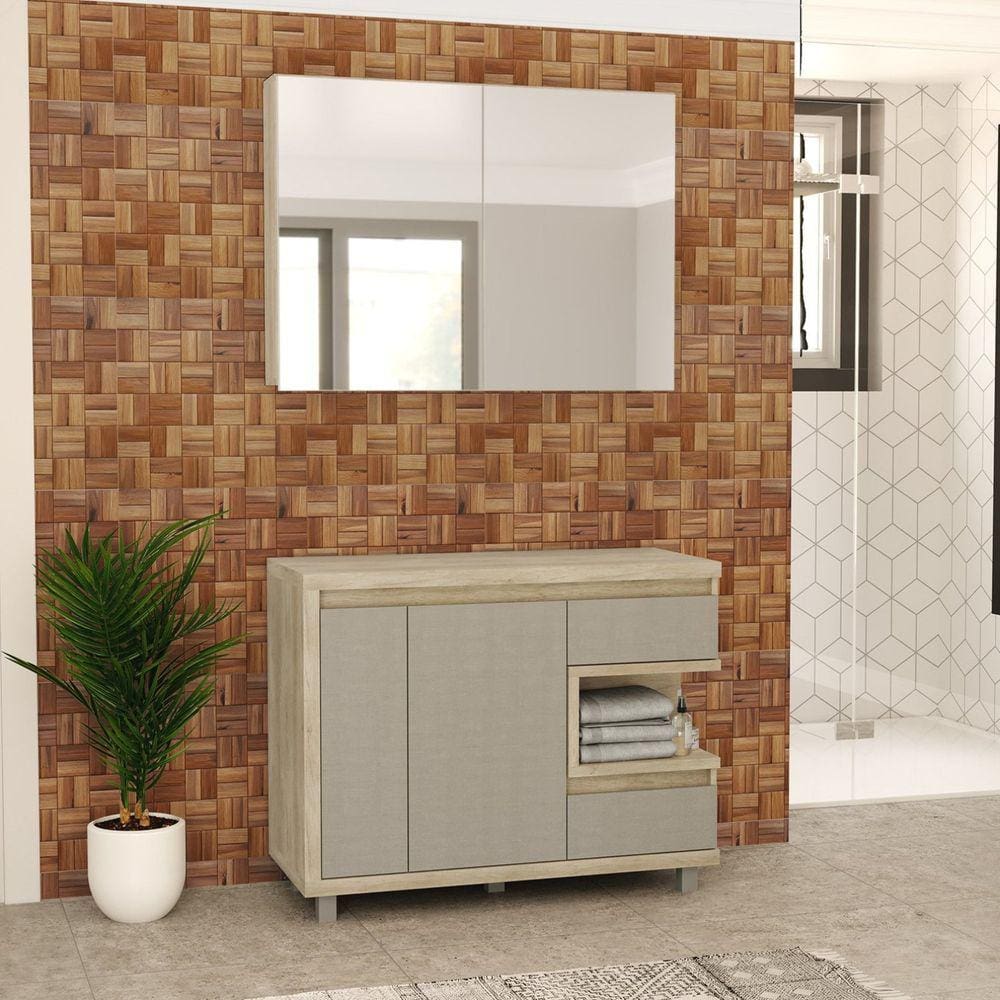 Gabinete para Banheiro com Espelheira Malbec Móveis Bosi Barrique/Argento