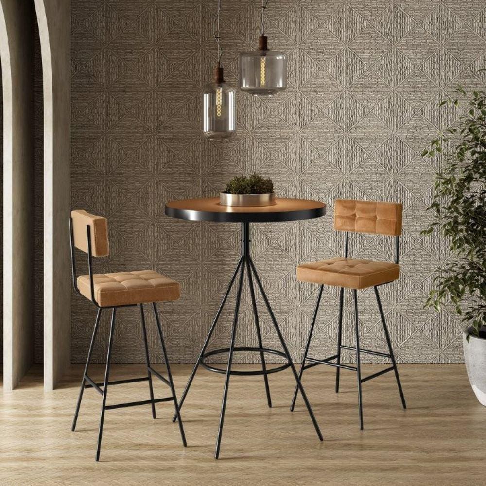 Conjunto Mesa Bistrô e 2 Banquetas Madri Salaone Marrom/Preto