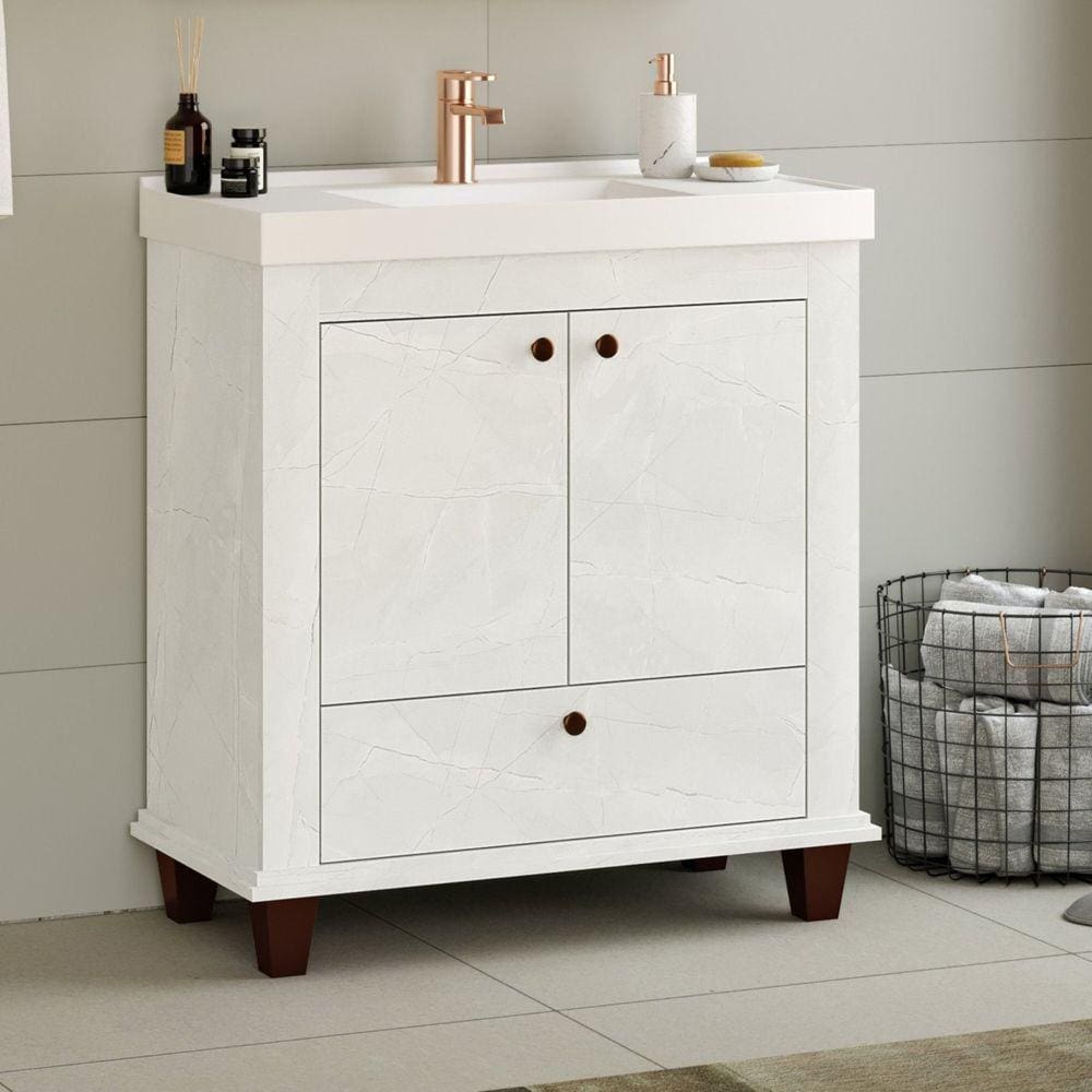 Gabinete Para Banheiro 2 Portas 1 Gaveta 80cm Valência Cristal Móveis Bosi Quartzo