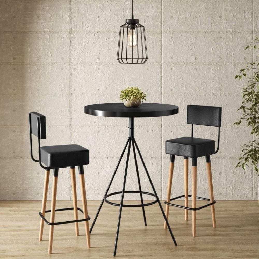 Conjunto Mesa Bistrô e 2 Banquetas Barcelona Salaone Preto/Marrom