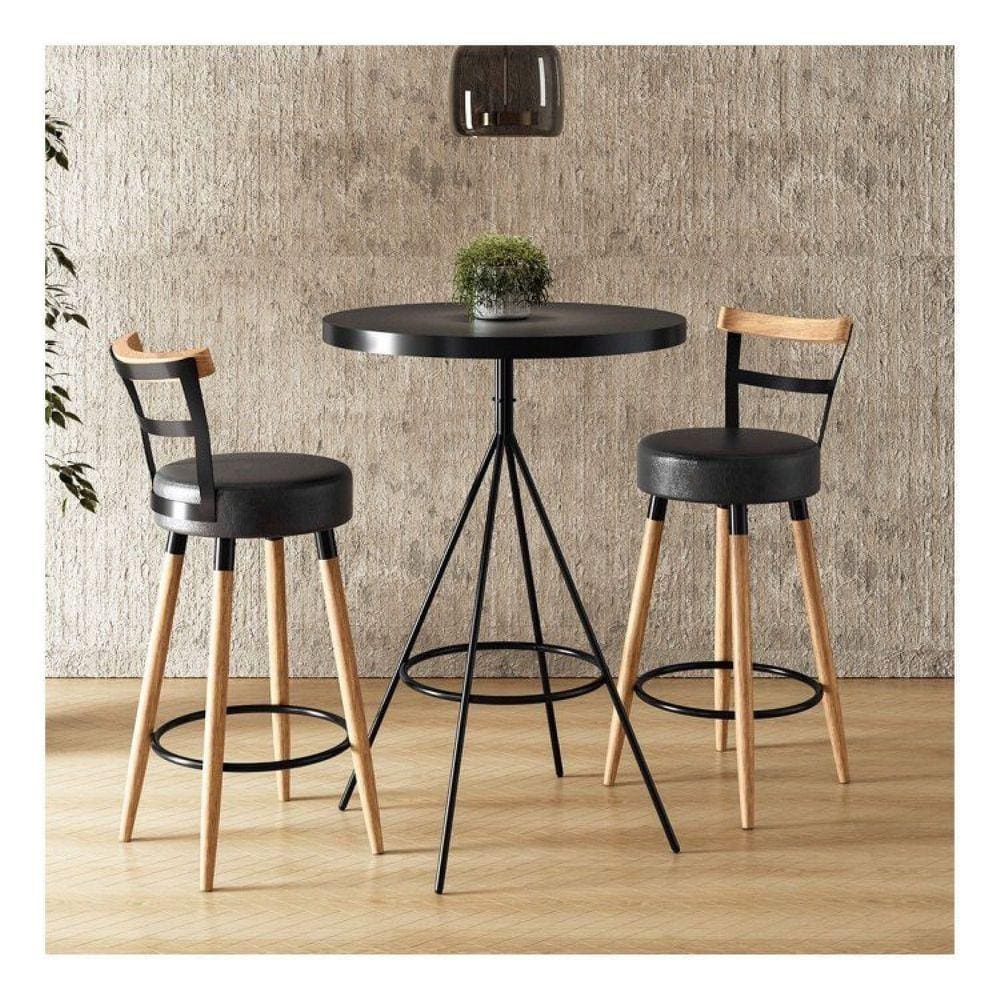 Conjunto Mesa Bistrô e 2 Banquetas Moscou Salaone Preto/Marrom