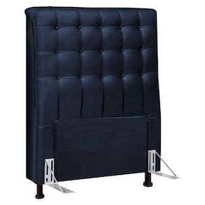 Cabeceira Cama Box Solteiro Ciara 90cm Botonê com Frame Veludo Azul Marinho - Desk Design