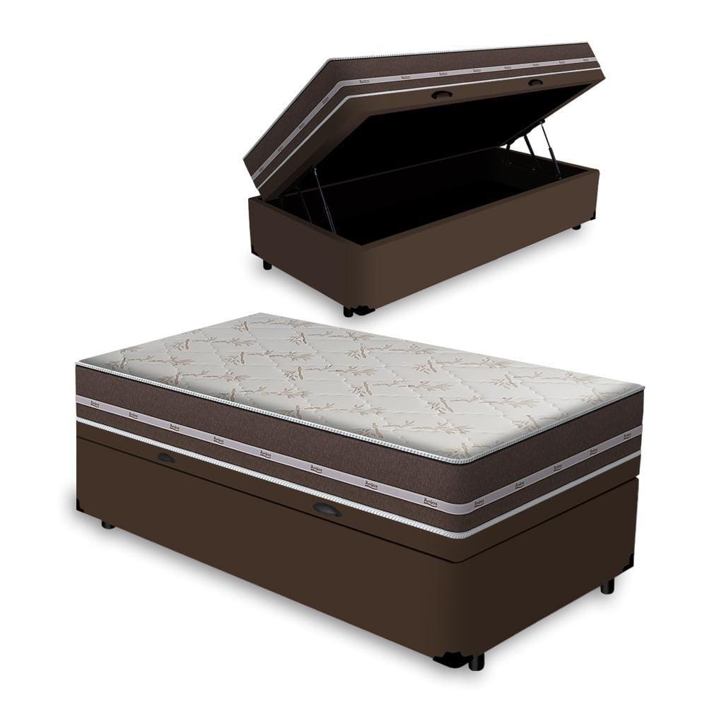 Cama Box com Baú Solteiro Marrom + Colchão De Molas - Anjos - Classic Superlastic 78x188x64cm