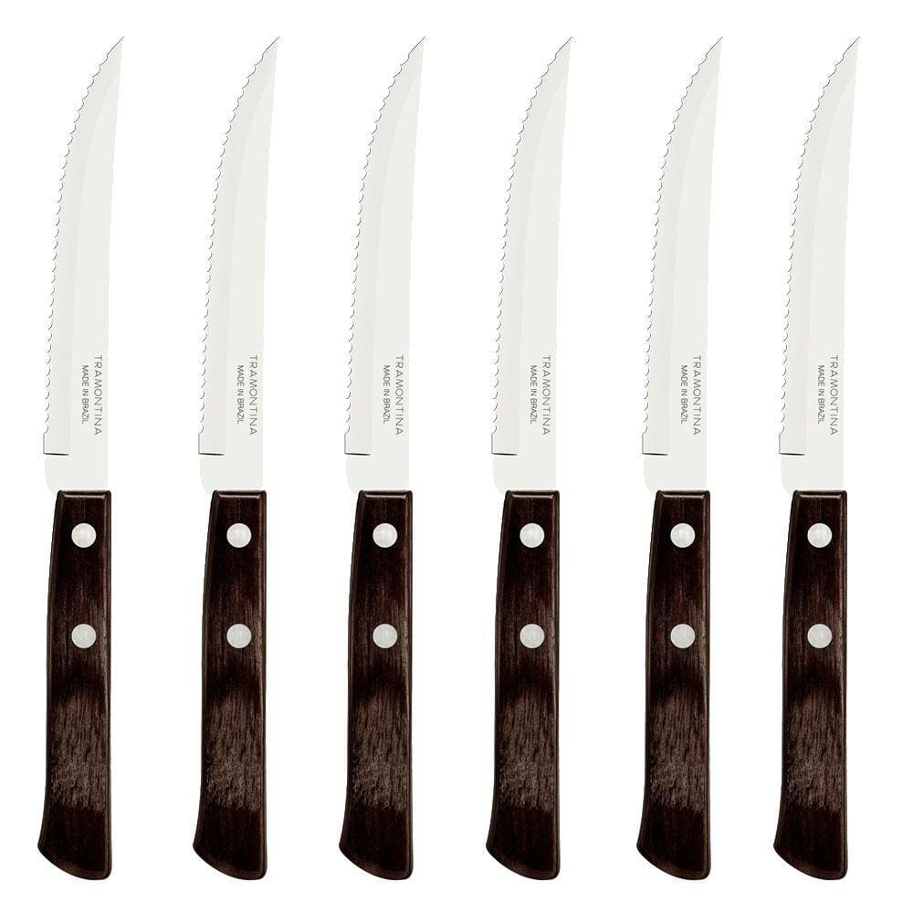 Jogo de Facas Polywood Castanho 6 Unidades Aço Inox Almoço Jantar Restaurante Tramontina