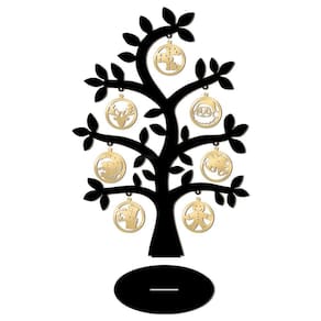 Árvore Preta Com Bolinhas De Natal 28cmx40cm - Cria Arte Laser Dourado
