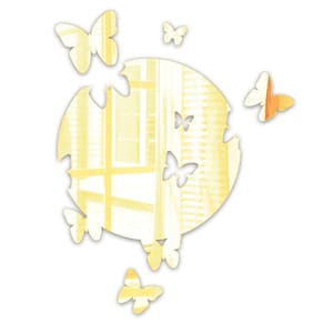 Arte Círculo Com Borboleta Espelhado 50cmx64cm - Cria Arte Laser Dourado