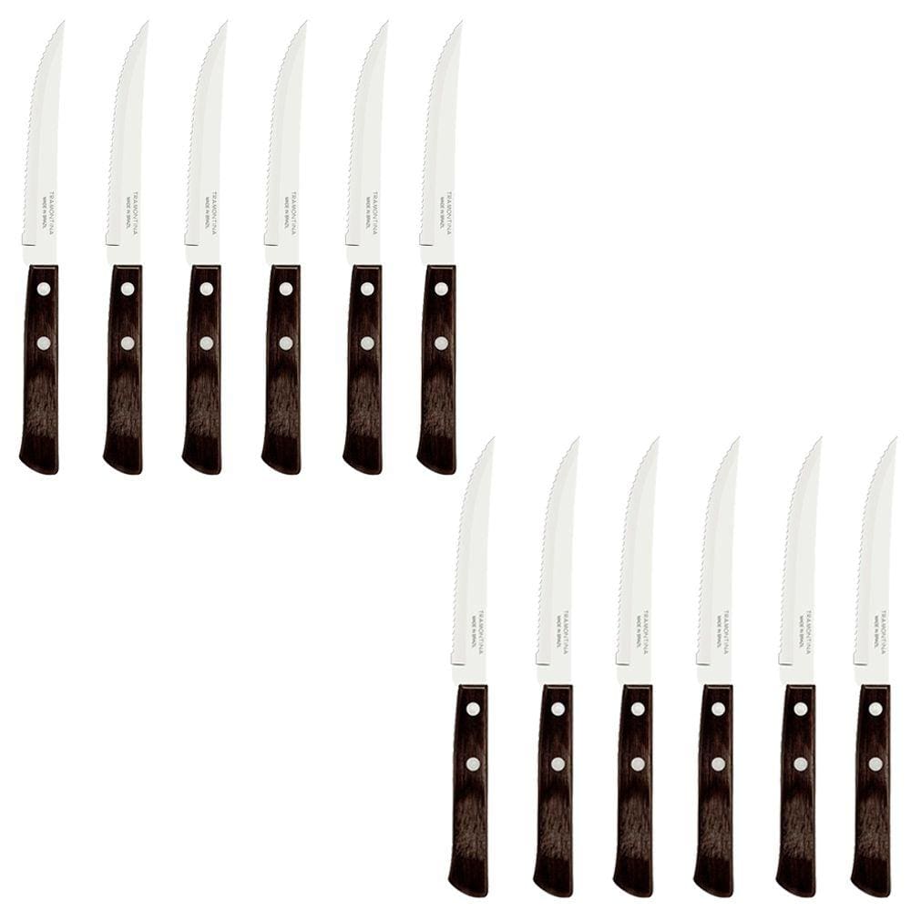 Kit Facas para Churrasco Polywood Castanho 12 Peças em Aço Inox Cozinha Restaurante Tramontina