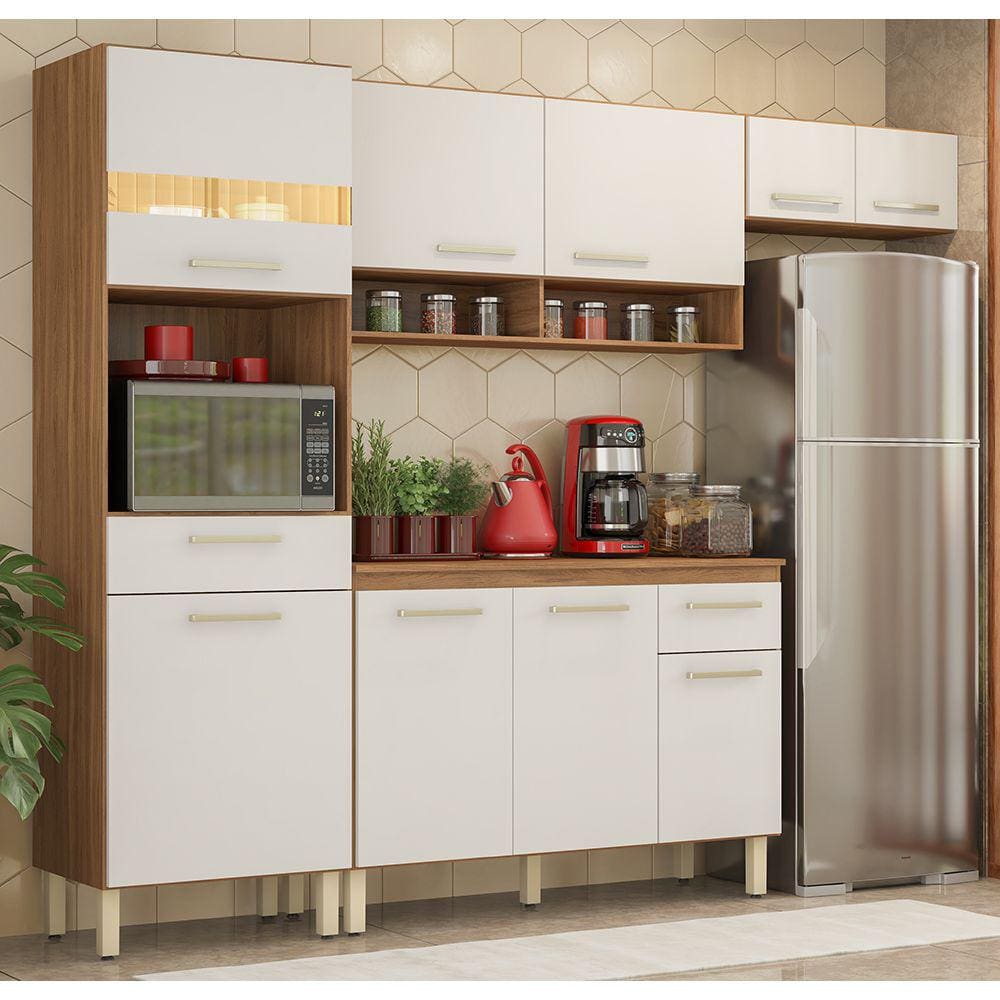 Cozinha Compacta 09 Portas 02 Gavetas Dama com Balcão Dama Amendola Branco Demóbile
