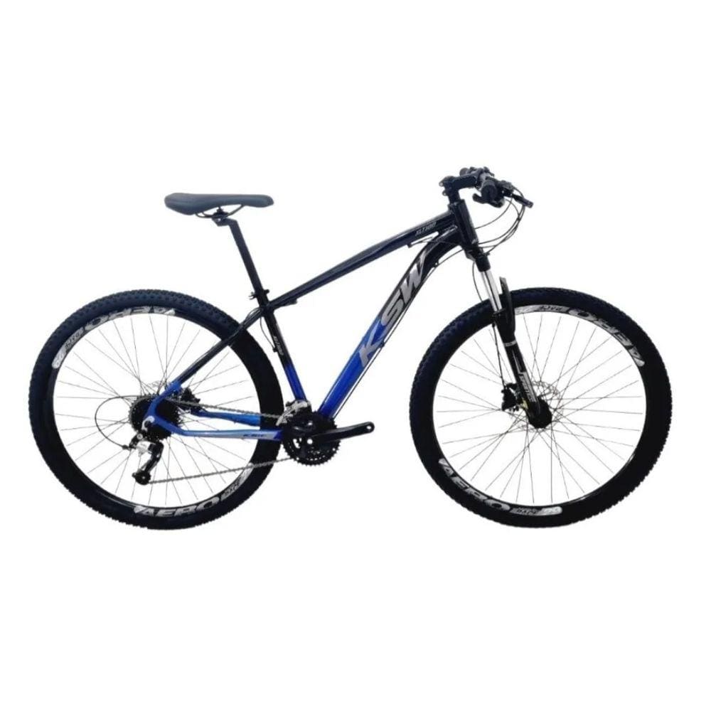Bicicleta Aro 29 Ksw Xlt Alumínio 24v Câmbios Shimano Garfo com Trava no Ombro - Preto/Azul