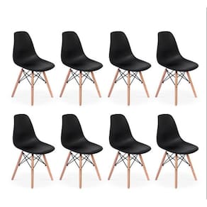 Kit 8 Cadeiras Eiffel Charles Eames Dkr Base Madeira Preta