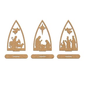 Trio Presépio Natal Mdf Cru 9cmx15cm - Cria Arte Laser Cru