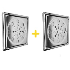 Kit 2 Ralo Grelha Tampa Inox 10x10 CM para Banheiro Lavabo Área Externa Quadrado com Caixilho - Com Fechamento