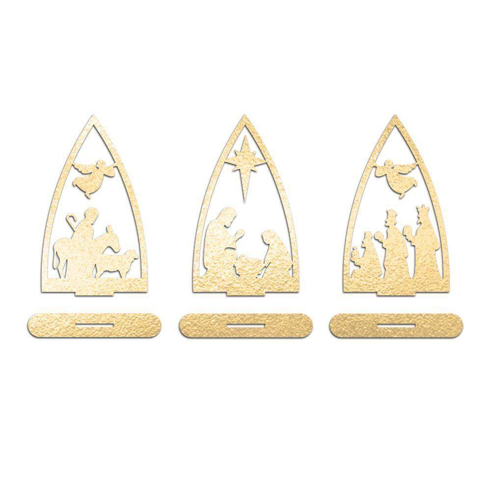 Trio Presépio Natal 9cmx15cm - Cria Arte Laser Dourado