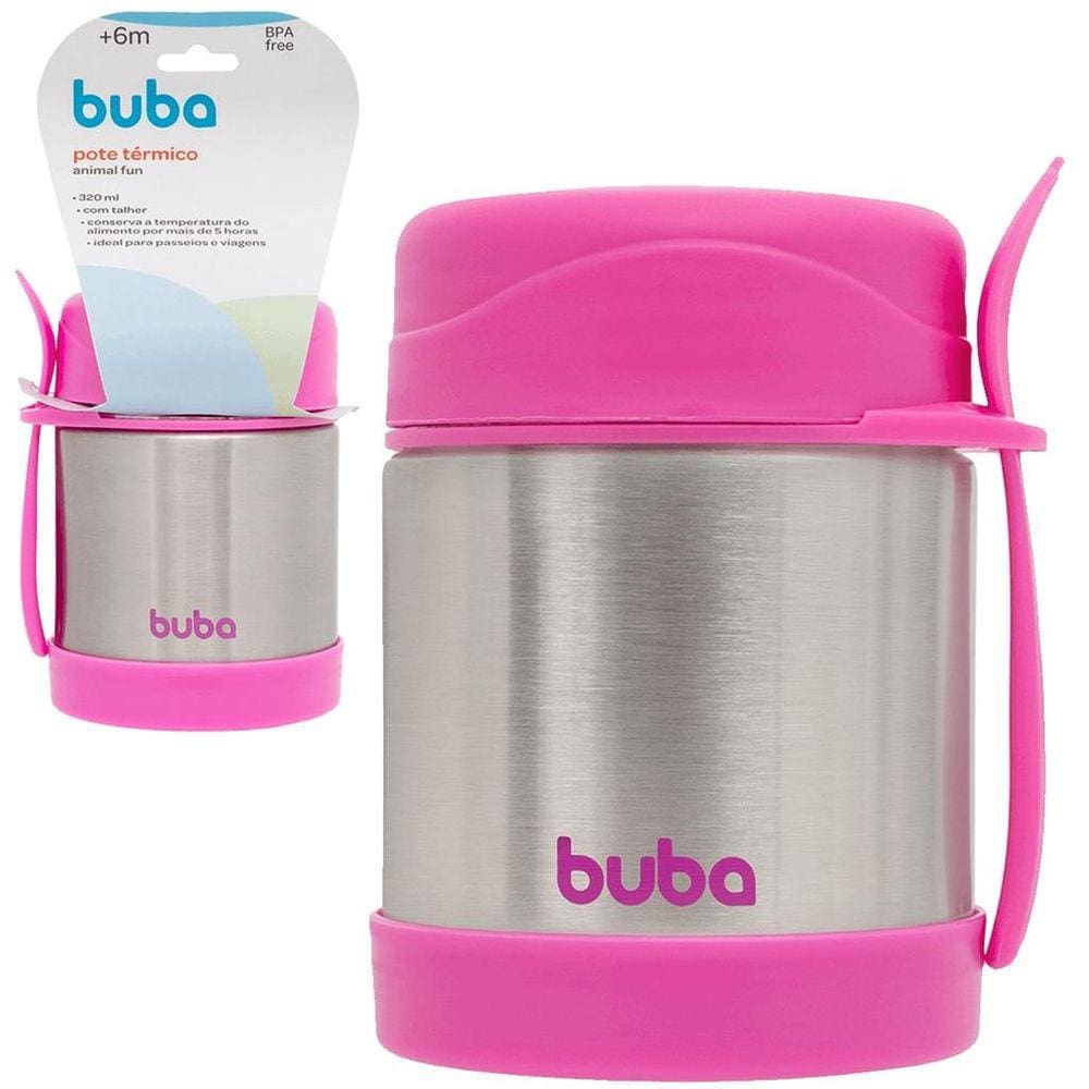 Pote Térmico de Alimentos Rosa com Colher 320ml Buba