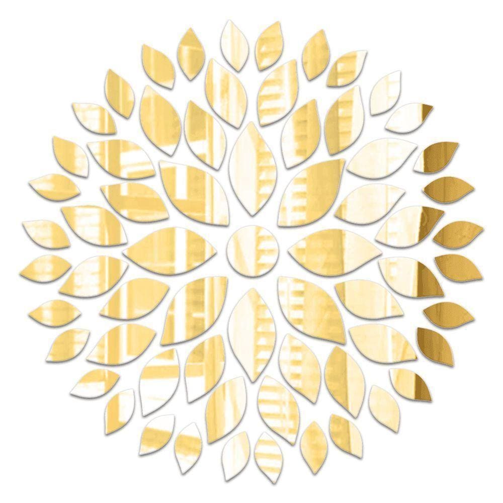 Mandala Folhas Espelhado 50cmx50cm - Cria Arte Laser Dourado