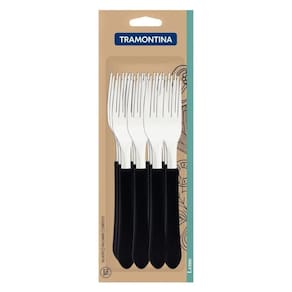 Conjunto de Garfos de Mesa Tramontina Leme com Lâminas em Aço Inox e Cabos de Polipropileno Preto 12 Peças