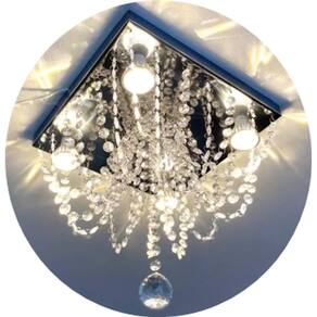 Lustre De Cristal Acrílico Base 30x30 Quadrado Vai Montado