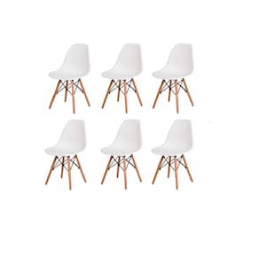 KIT COM 6 Cadeira Charles Eames Eiffel Dkr Wood Branca