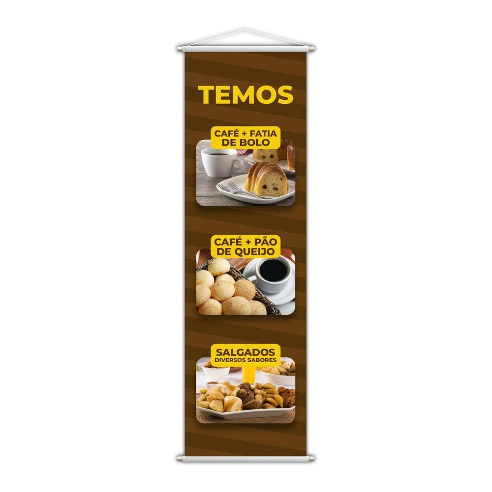 Banner Temos Café Bolo Pão De Queijo Salgados 100X30Cm