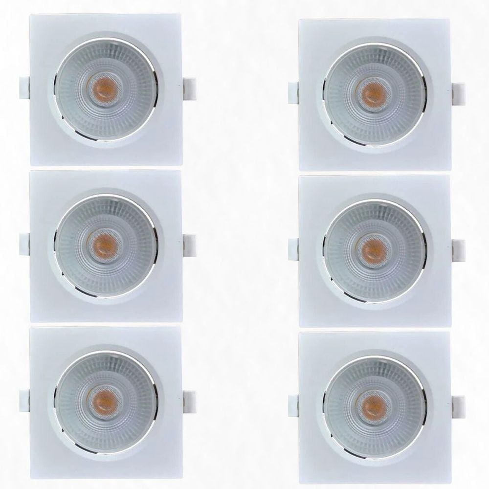Kit 6 Spots Led Embutir Avant 5W 6500K Bivolt Luz Branca - Quadrado