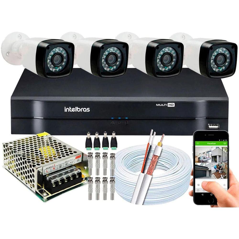 Kit 4 Cameras Segurança Dvr Intelbras Full hd 4ch S/hd