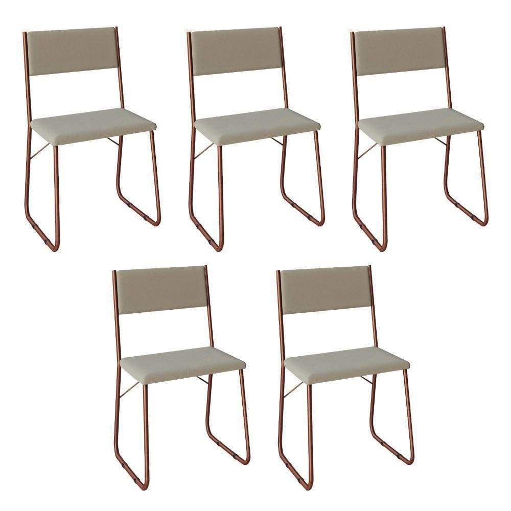 Kit 5 Cadeiras De Jantar Estofadas Angra - Cobre E Bege - Cor: Marrom