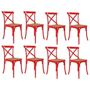 Kit 8 Cadeiras Katrina X Vermelha Assento Bege Asturias Aço - Cor: Vermelho