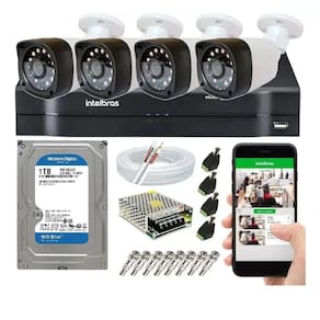 Kit Cftv 4 Câmeras Segurança Hd Dvr Mhdx Intelbras Full hd C/ Hd 1Tb