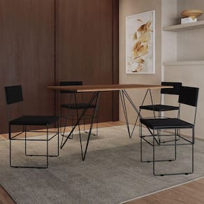 Mesa Jantar Industrial Trama 1,40X0,80M Amêndoa Com 4 Cadeiras Estofadas Vitória Preta