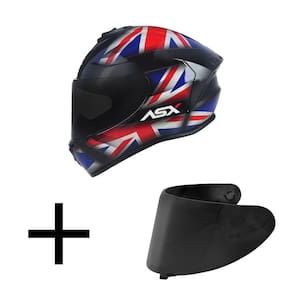 Capacete ASX Draken UK Preto Azul e Vermelho Mais Viseira Fumê