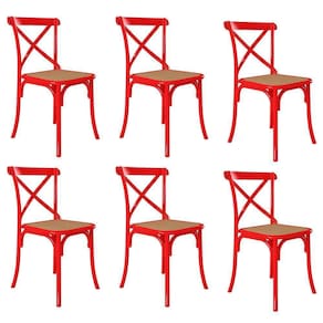 Kit 6 Cadeiras Katrina X Vermelha Assento Bege Aço Asturias - Cor: Vermelho