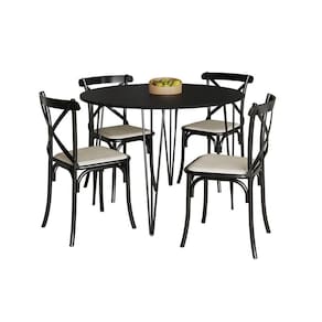 Mesa Com 4 Cadeiras Katrina Preta Elen Hairpin 110Cm Jantar Preta Com Ferro Preto - Cor: Preto